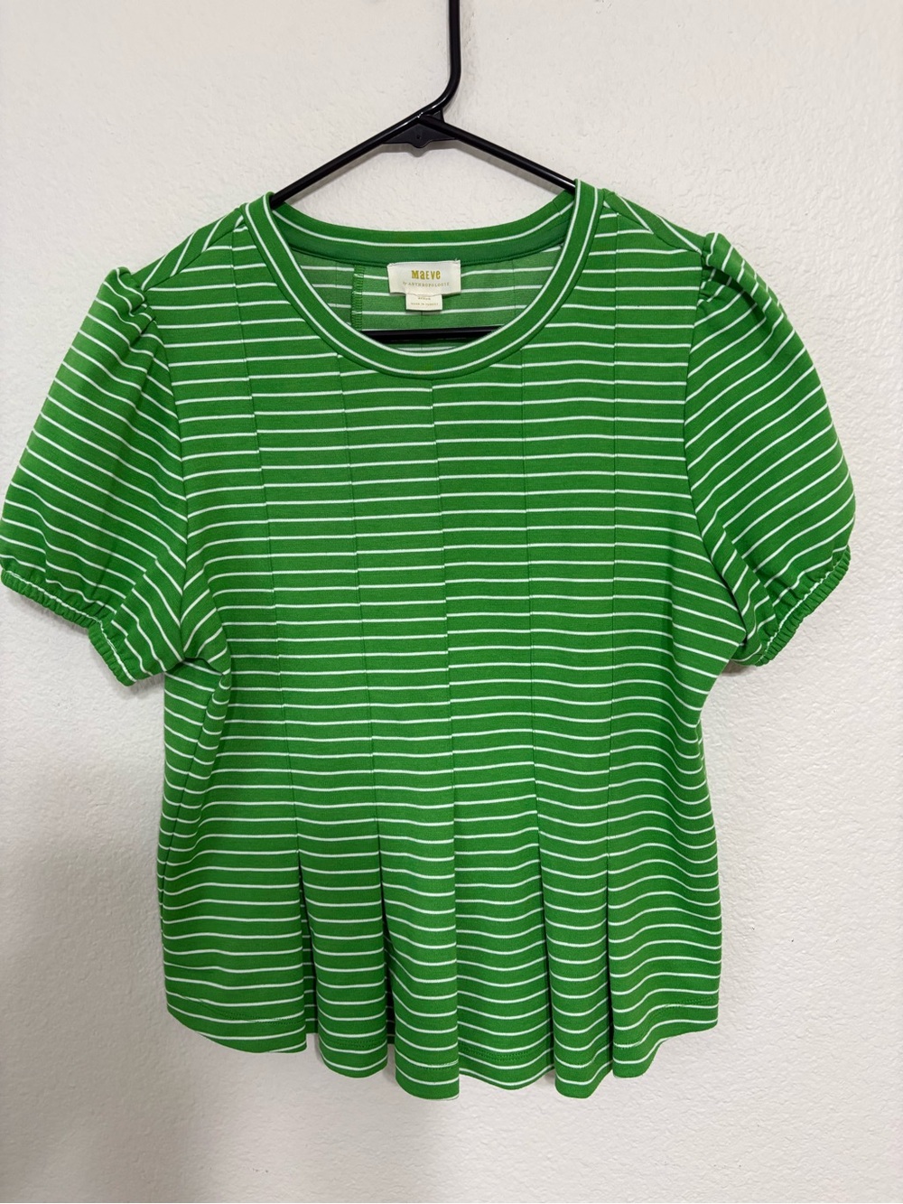 Maeve by Anthropologie Green Striped Peplum Top – Size M